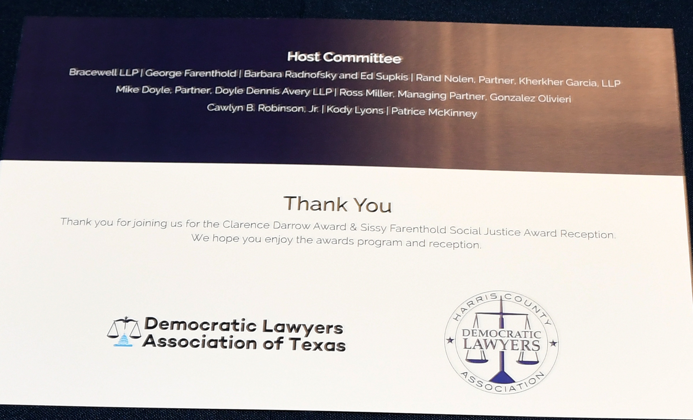 HCDLA Presents the Clarence Darrow Award & Sissy Farenthold Social Justice Award Reception Hosted by Bracewell Llp, – Honoring Congressmam Al Green & Congresswoman Sylvia Garcia
